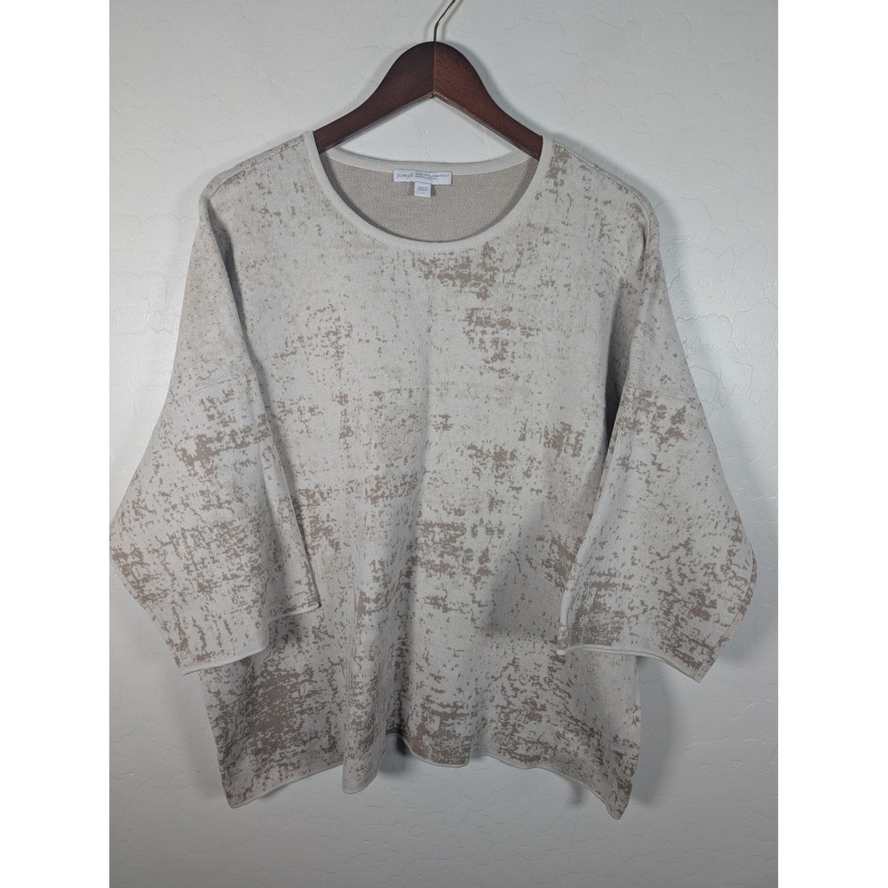 J Jill Pure Jill Sweater Womens Large Beige Organic Cotton 3/4 Sleeve Pullover